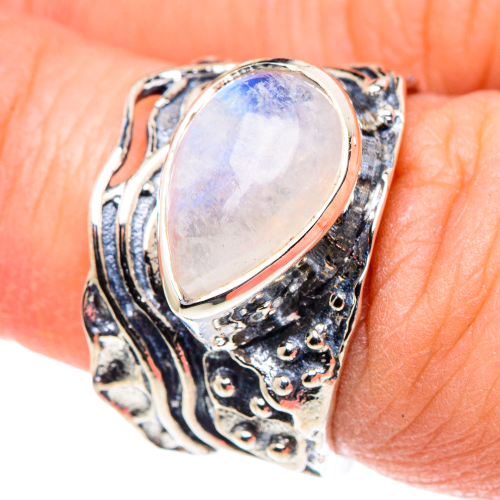 Rainbow Moonstone Rings handcrafted by Anasilvercos - RING93777