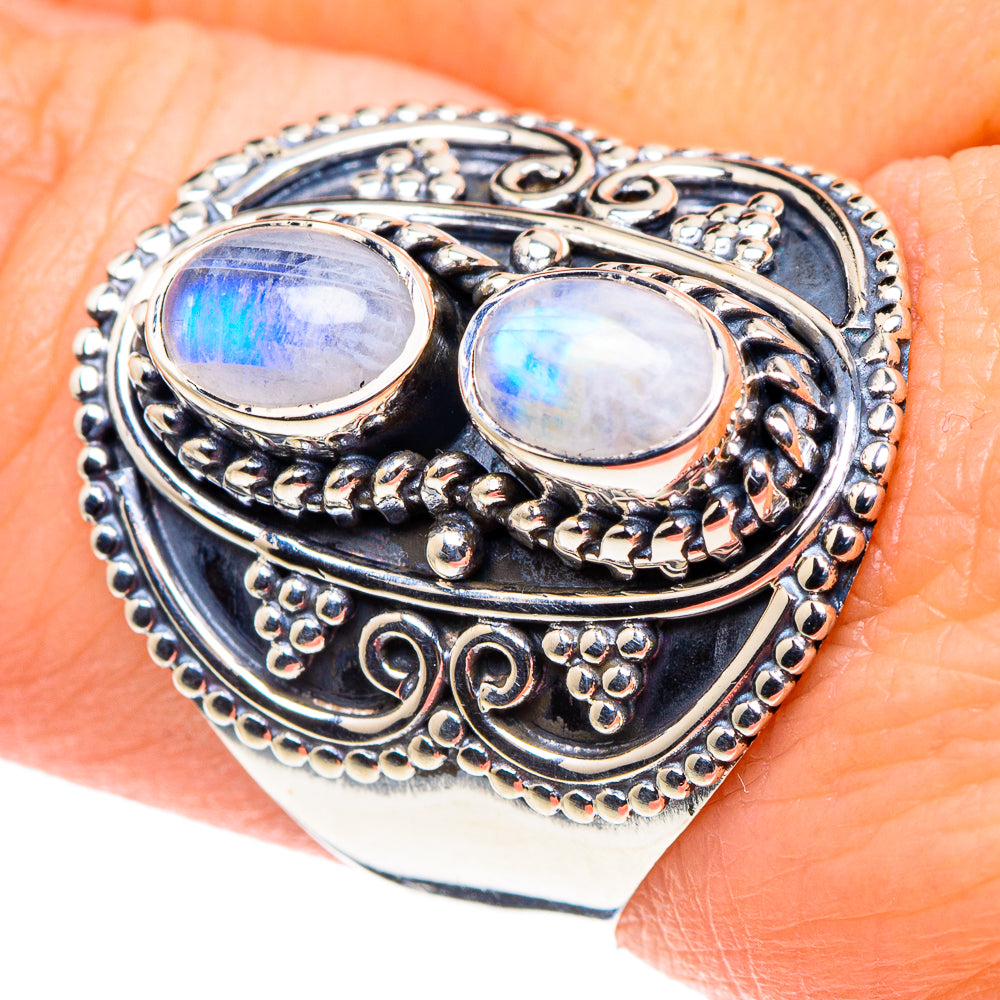 Rainbow Moonstone Rings handcrafted by Anasilvercos - RING93796