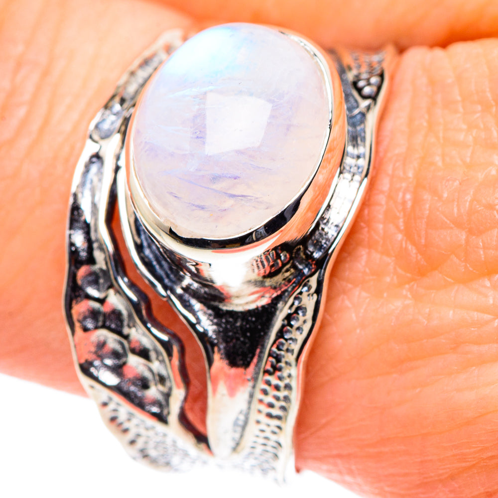 Rainbow Moonstone Rings handcrafted by Anasilvercos - RING93797