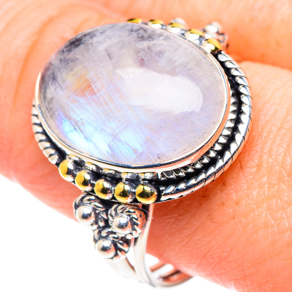 Rainbow Moonstone Rings handcrafted by Anasilvercos - RING93799