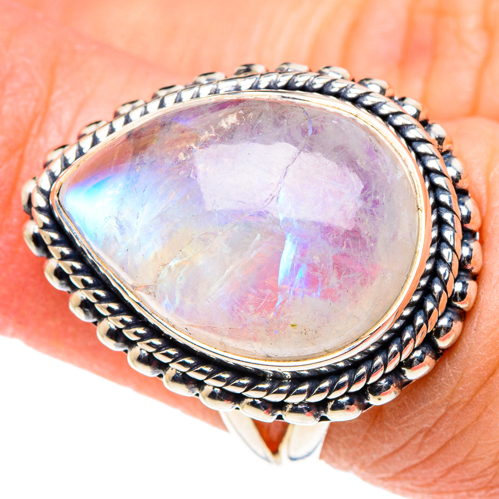 Rainbow Moonstone Rings handcrafted by Anasilvercos - RING93816