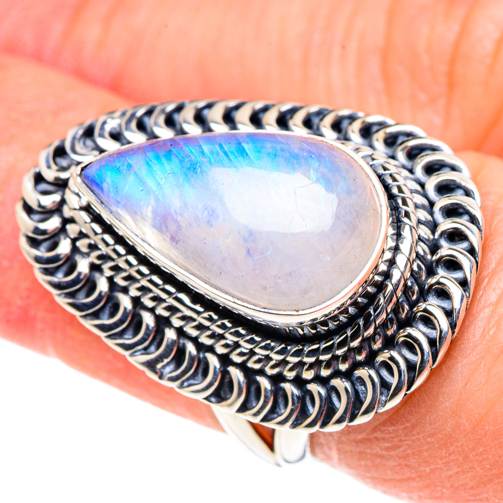 Rainbow Moonstone Rings handcrafted by Anasilvercos - RING93822