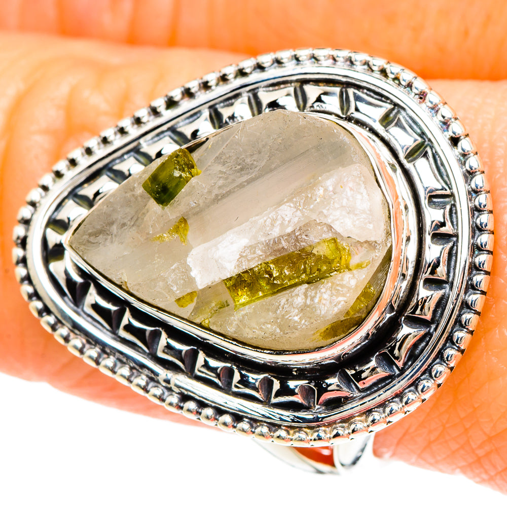 Green Tourmaline In Quartz Rings handcrafted by Anasilvercos - RING93953