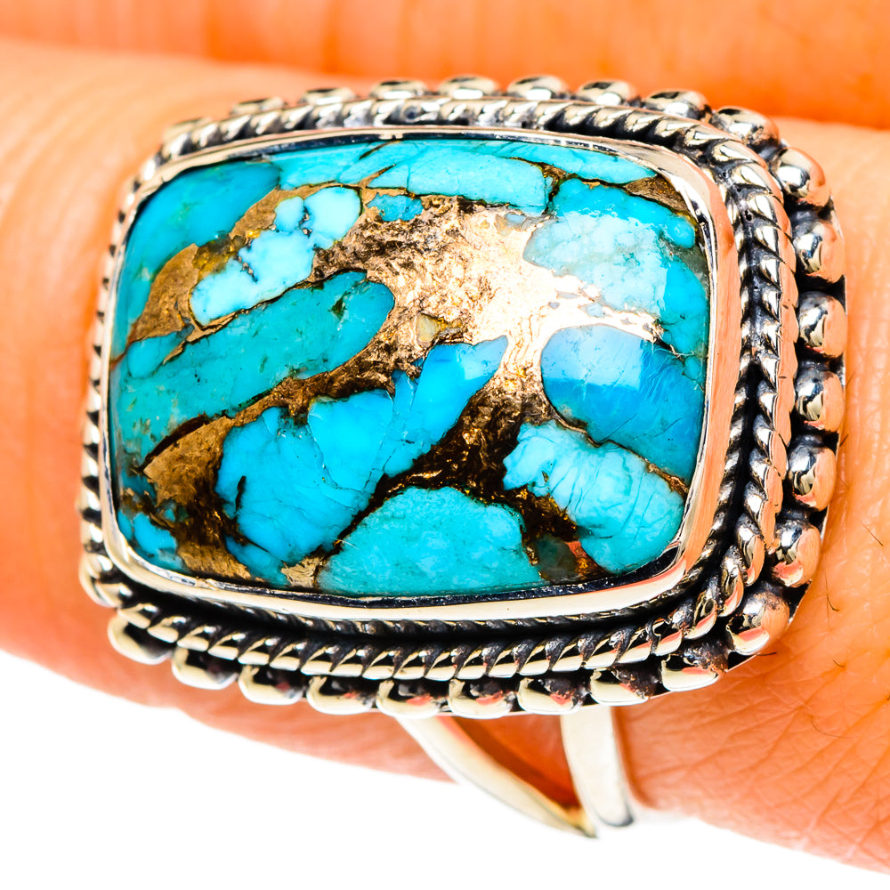 Blue Copper Composite Turquoise Rings handcrafted by Anasilvercos - RING93961