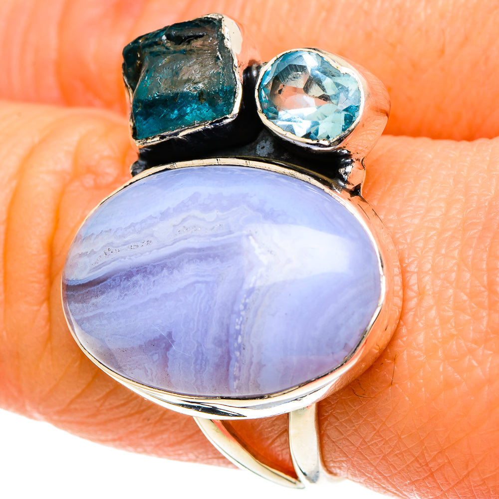 Blue Lace Agate Rings handcrafted by Anasilvercos - RING93985