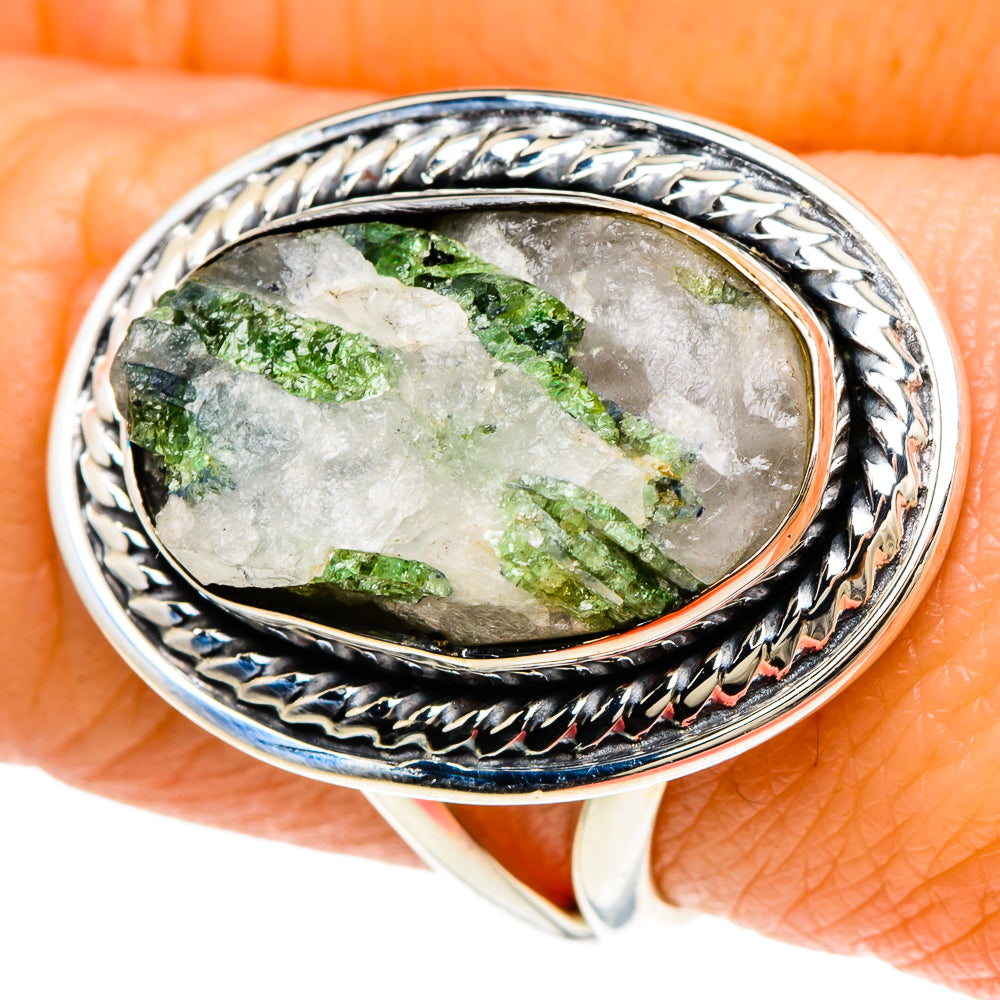 Green Tourmaline In Quartz Rings handcrafted by Anasilvercos - RING94009