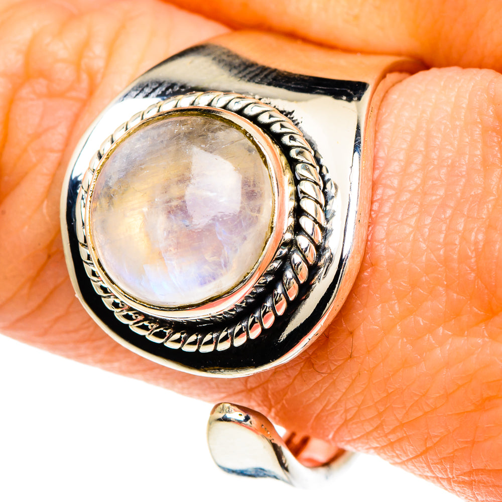Rainbow Moonstone Rings handcrafted by Anasilvercos - RING94019