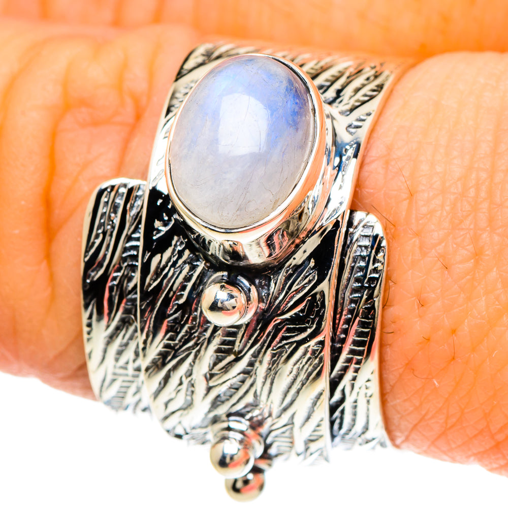 Rainbow Moonstone Rings handcrafted by Anasilvercos - RING94032