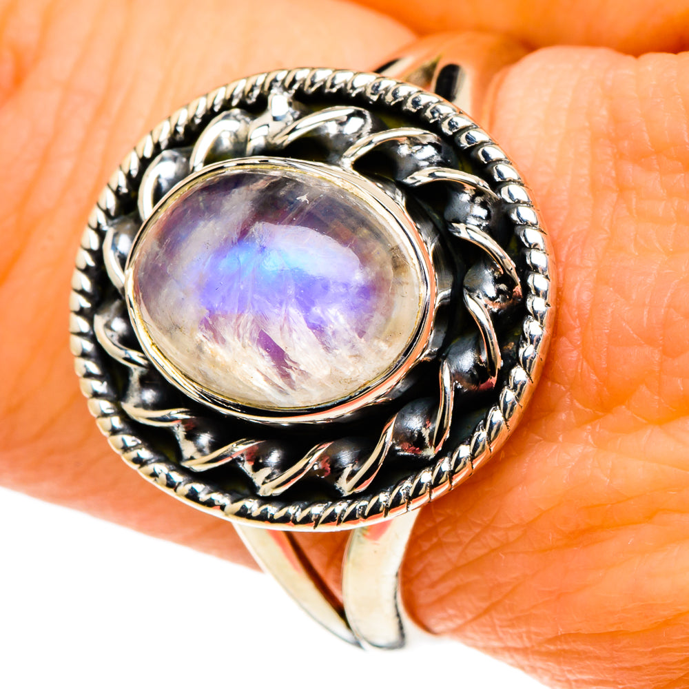 Rainbow Moonstone Rings handcrafted by Anasilvercos - RING94033