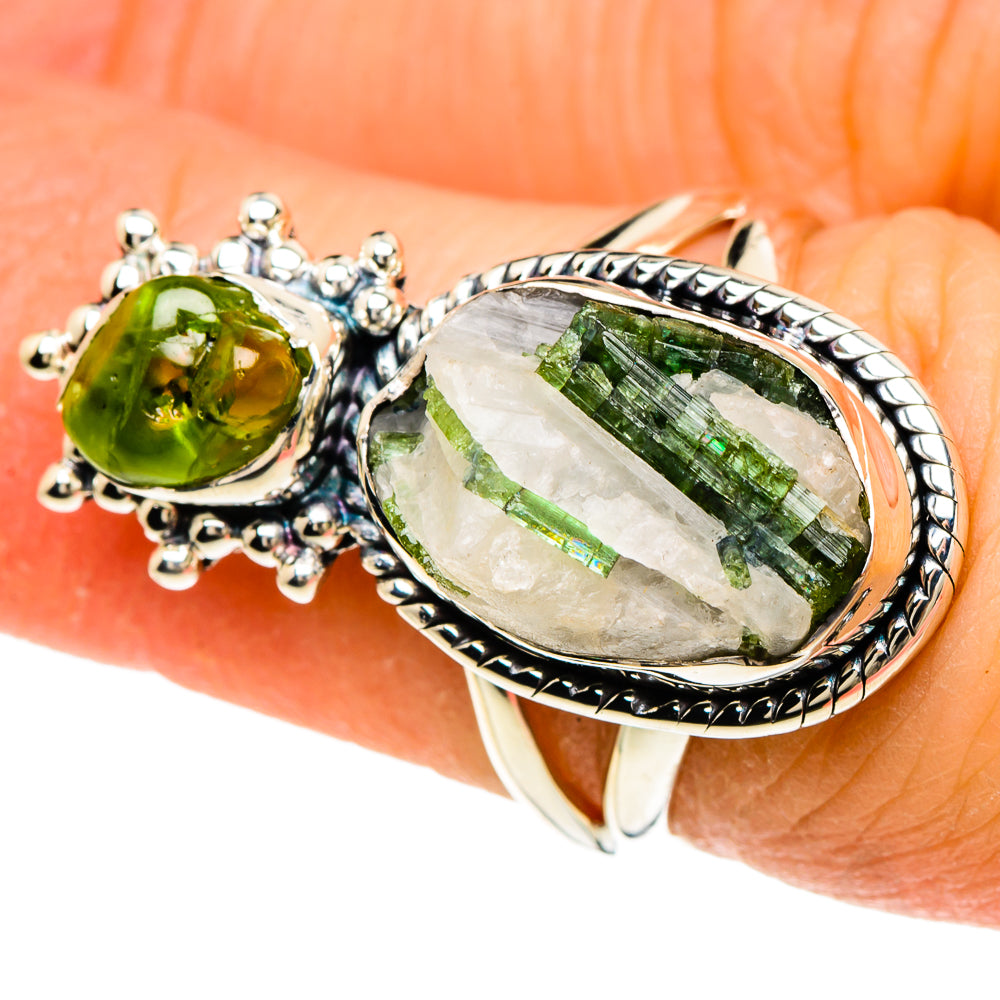 Green Tourmaline In Quartz Rings handcrafted by Anasilvercos - RING94048