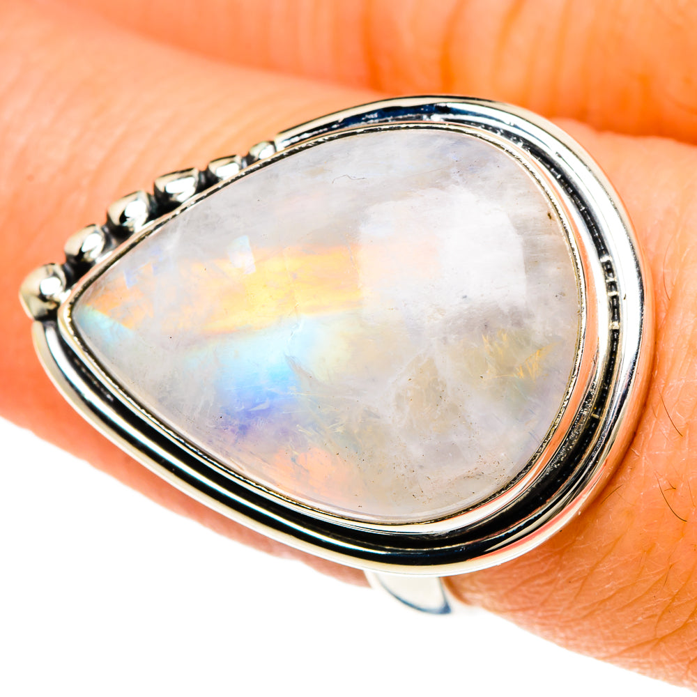 Rainbow Moonstone Rings handcrafted by Anasilvercos - RING94052