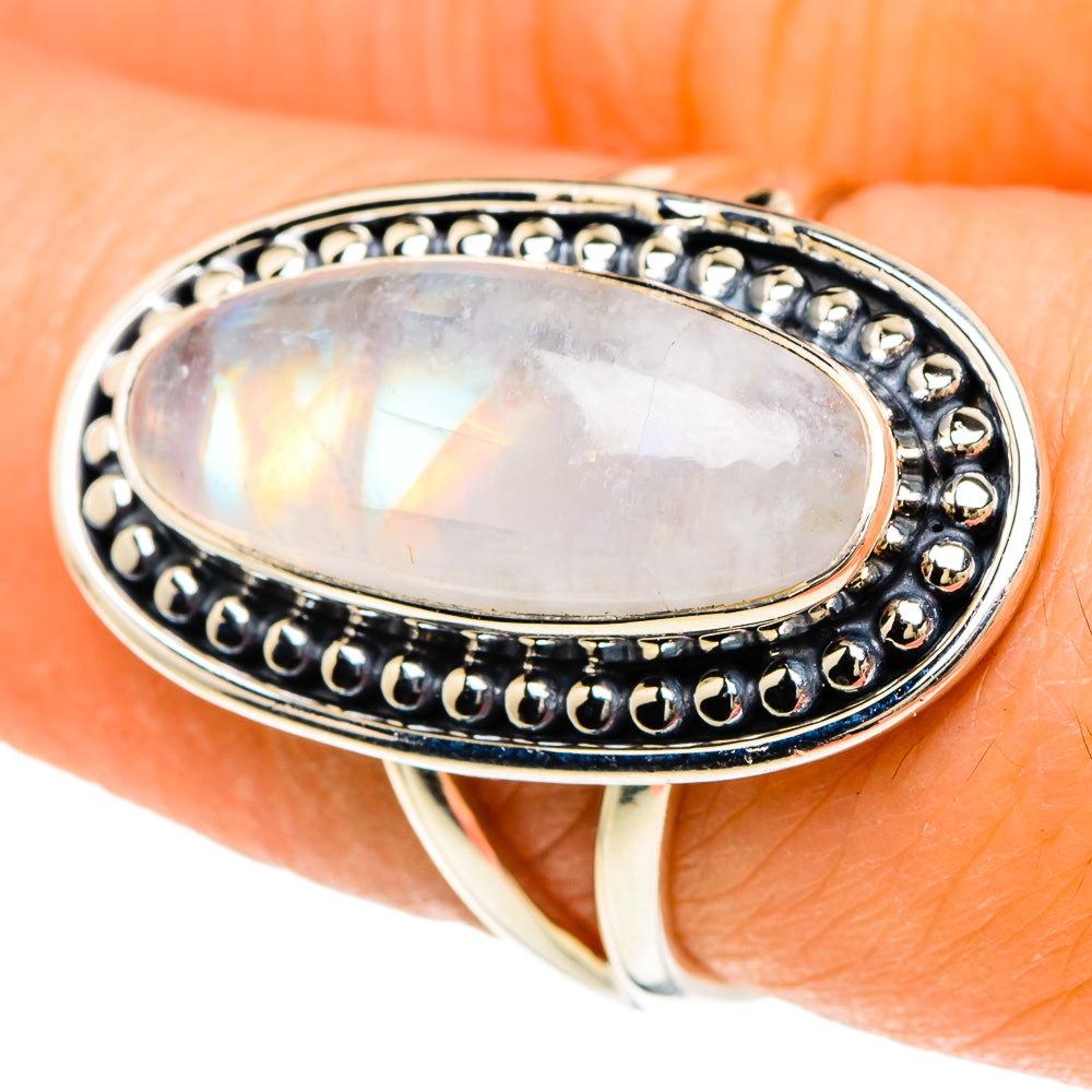 Rainbow Moonstone Rings handcrafted by Anasilvercos - RING94072