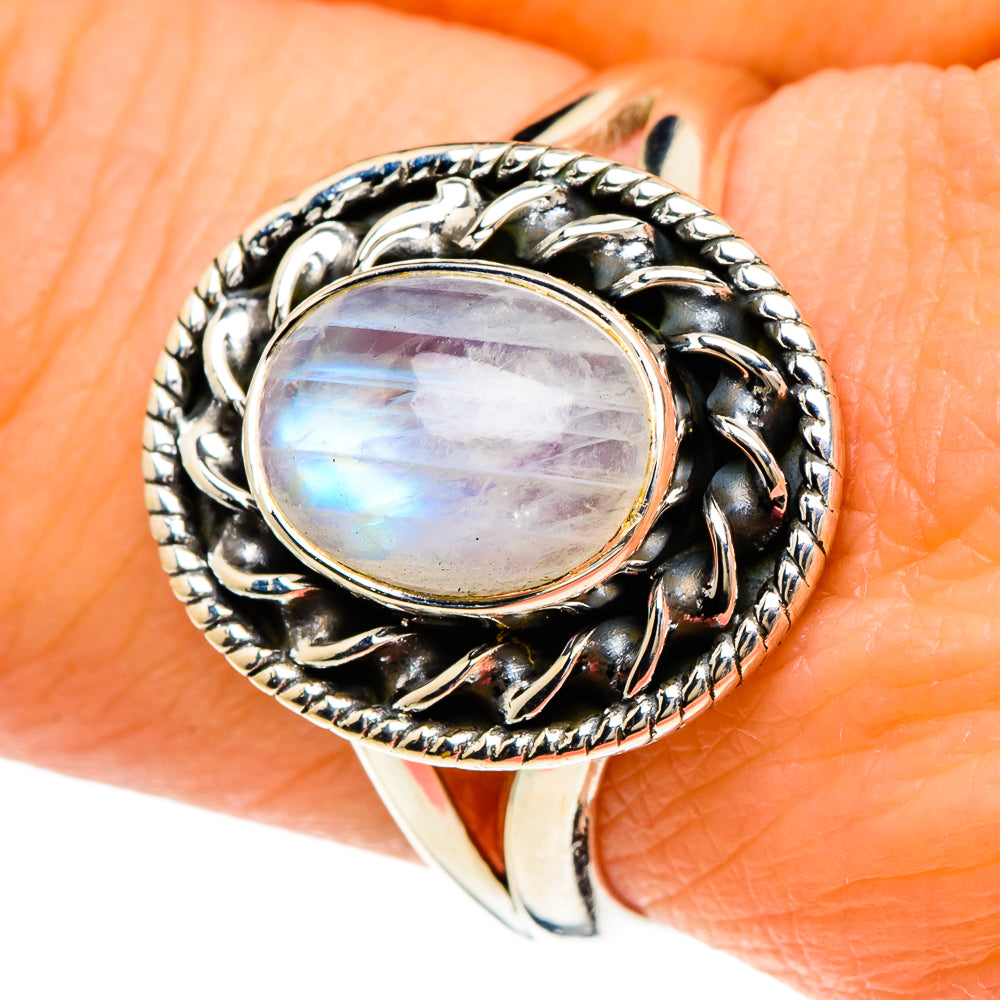 Rainbow Moonstone Rings handcrafted by Anasilvercos - RING94074