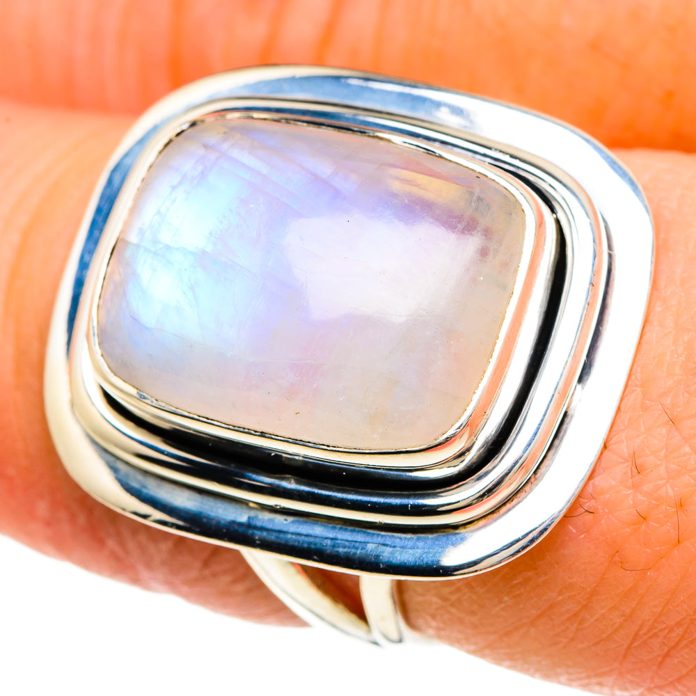 Rainbow Moonstone Rings handcrafted by Anasilvercos - RING94075