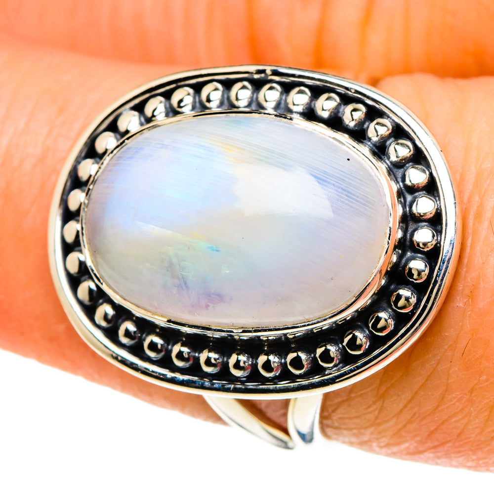 Rainbow Moonstone Rings handcrafted by Anasilvercos - RING94076