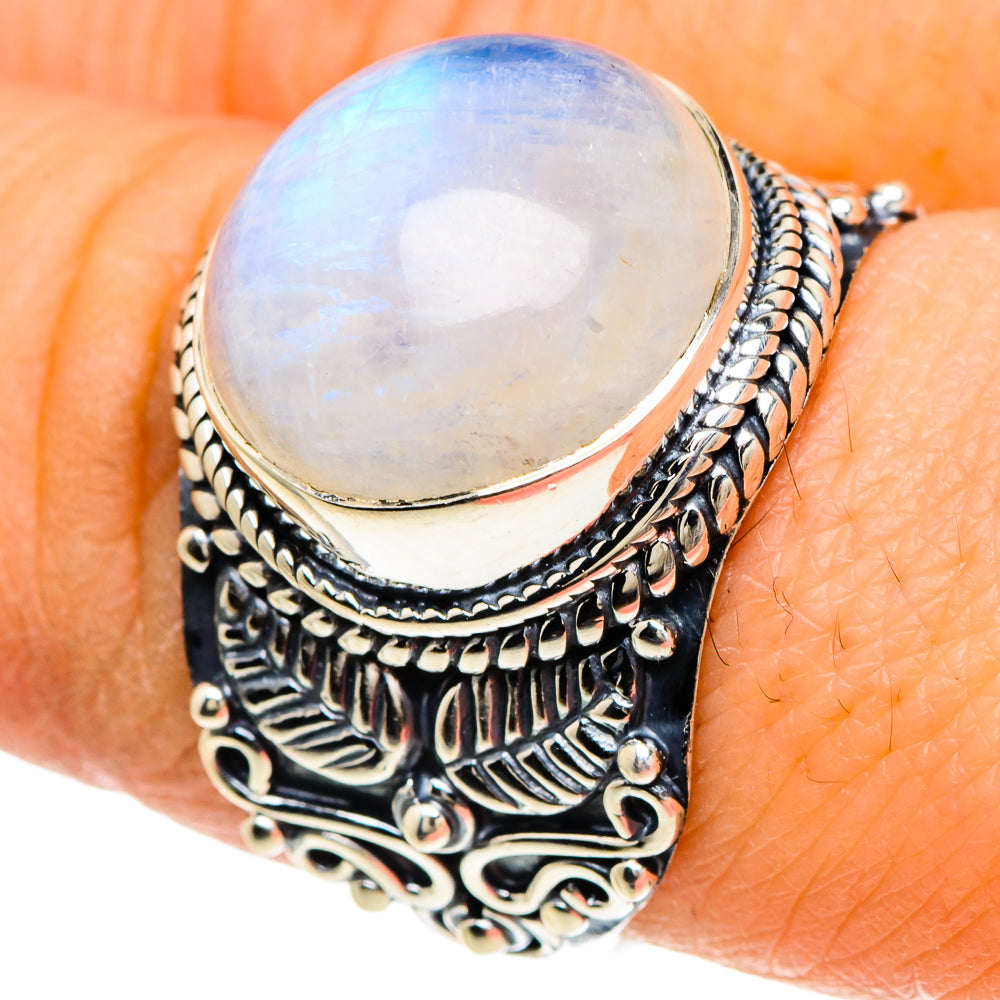 Rainbow Moonstone Rings handcrafted by Anasilvercos - RING94094
