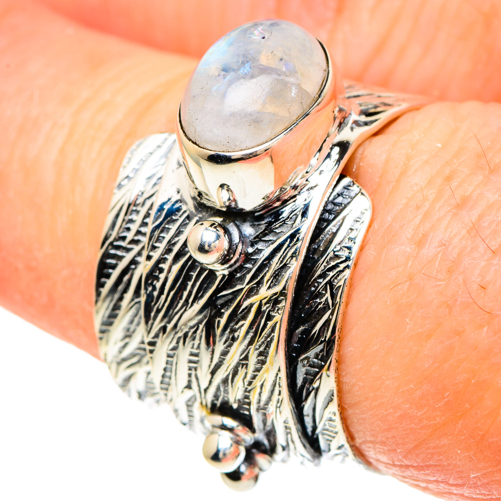 Rainbow Moonstone Rings handcrafted by Anasilvercos - RING94097