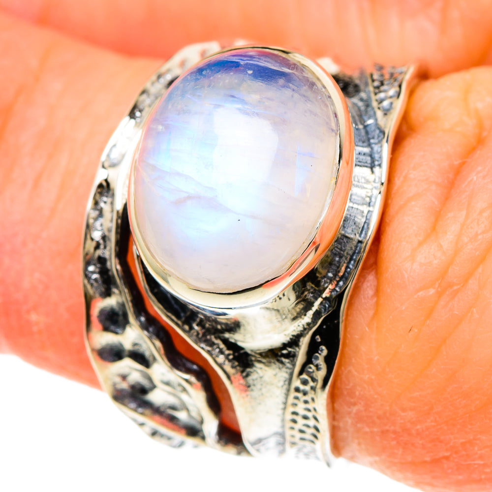 Rainbow Moonstone Rings handcrafted by Anasilvercos - RING94098