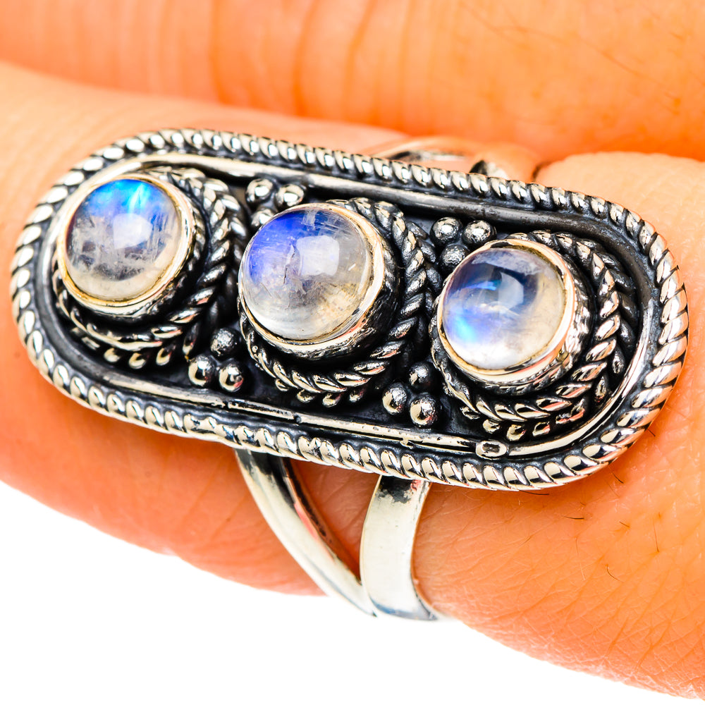 Rainbow Moonstone Rings handcrafted by Anasilvercos - RING94099