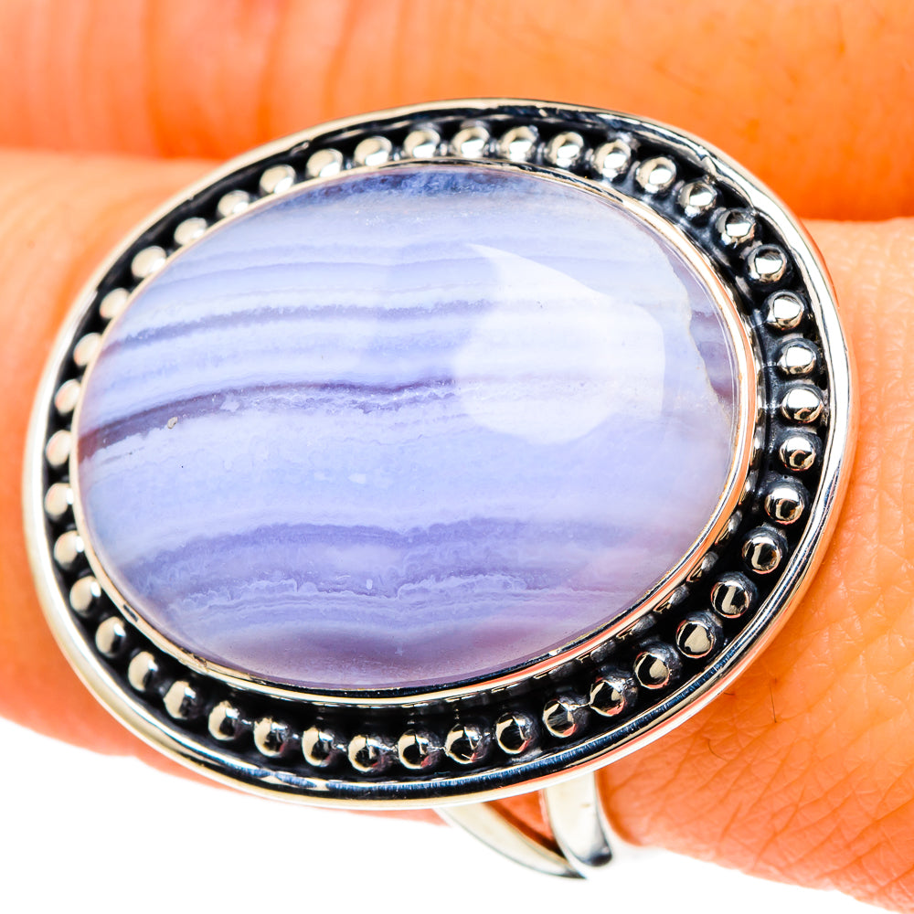 Blue Lace Agate Rings handcrafted by Anasilvercos - RING94101