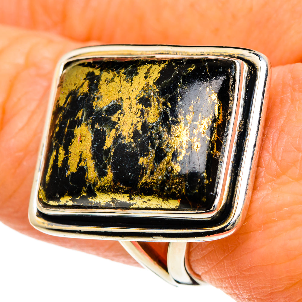 Pyrite In Black Onyx Rings handcrafted by Anasilvercos - RING94141