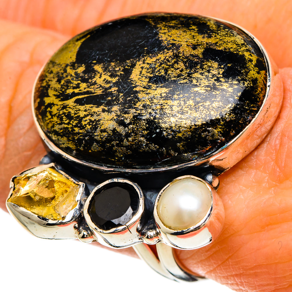 Pyrite In Black Onyx Rings handcrafted by Anasilvercos - RING94184