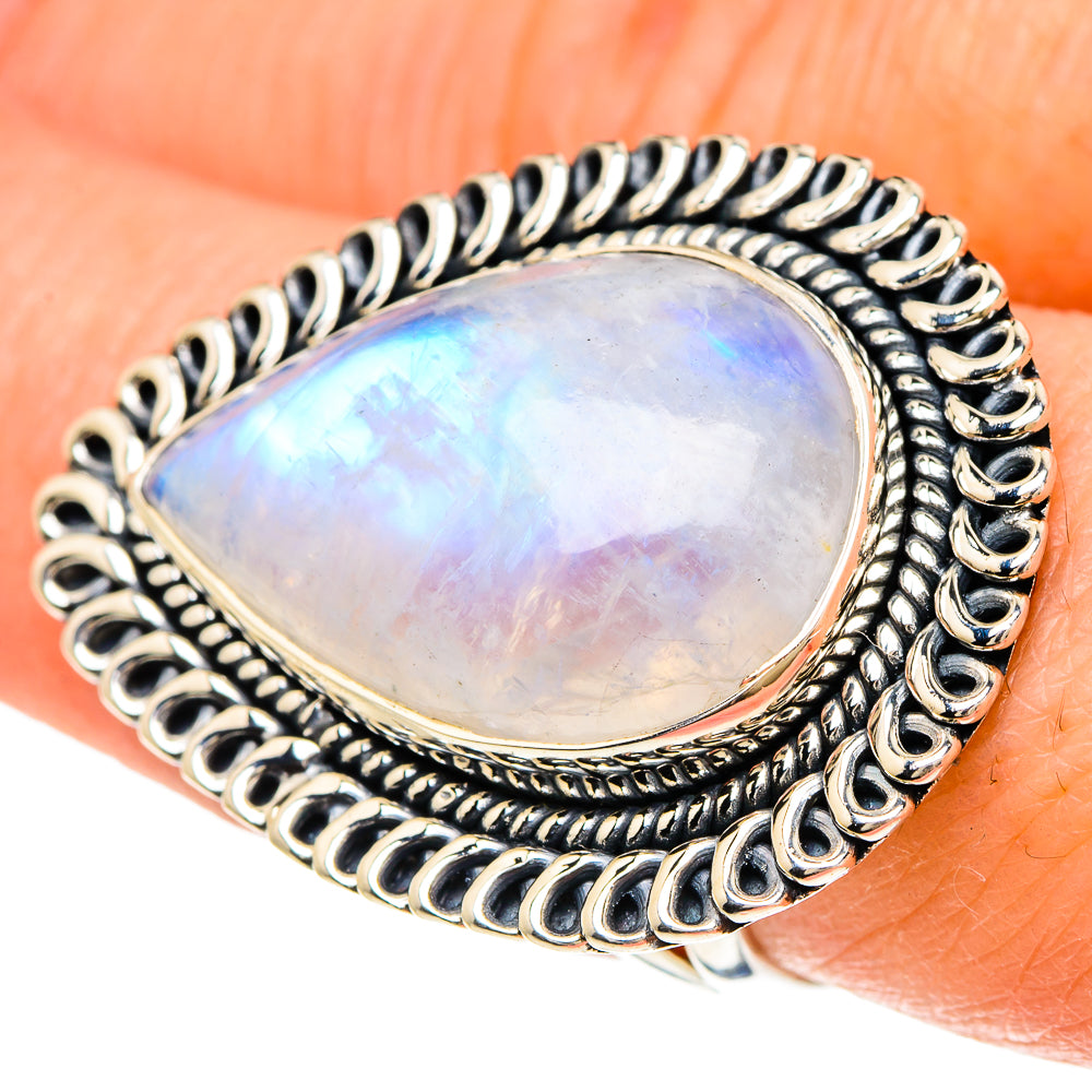 Rainbow Moonstone Rings handcrafted by Anasilvercos - RING94186