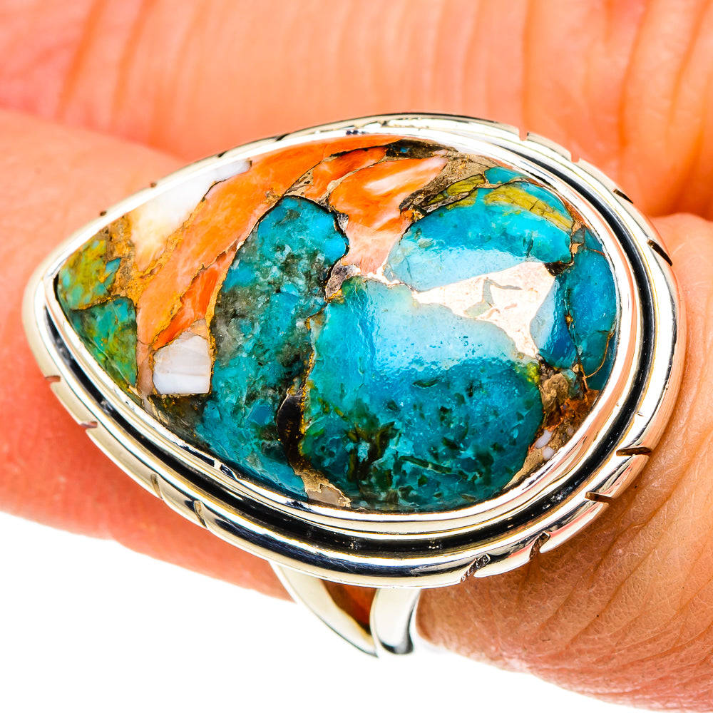 Blue Orange Copper Composite Turquoise Rings handcrafted by Anasilvercos - RING94187