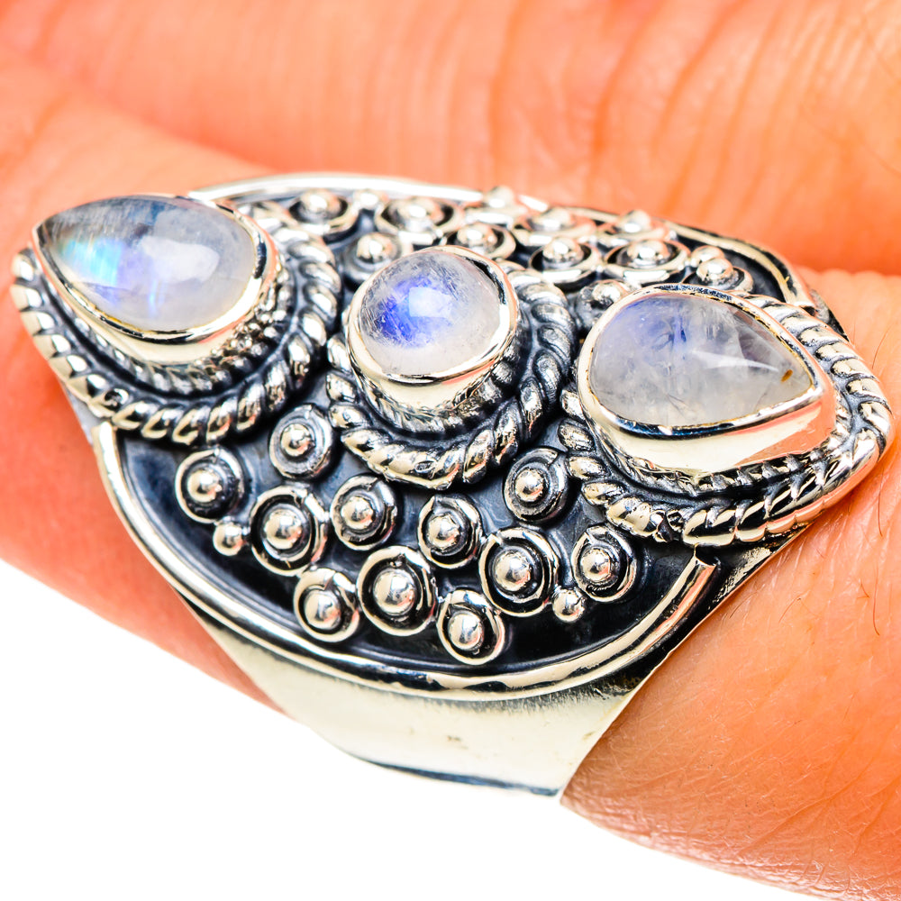 Rainbow Moonstone Rings handcrafted by Anasilvercos - RING94232
