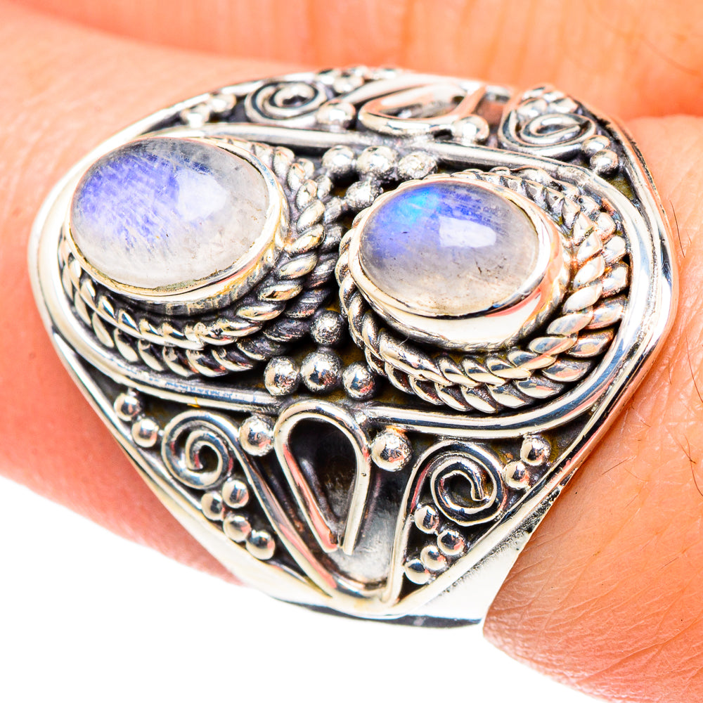 Rainbow Moonstone Rings handcrafted by Anasilvercos - RING94296