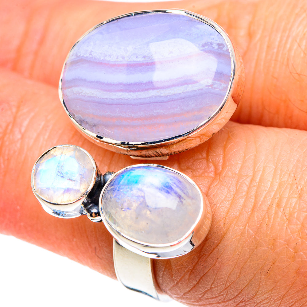Blue Lace Agate Rings handcrafted by Anasilvercos - RING94326