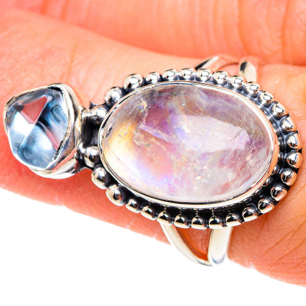 Rainbow Moonstone Rings handcrafted by Anasilvercos - RING94350