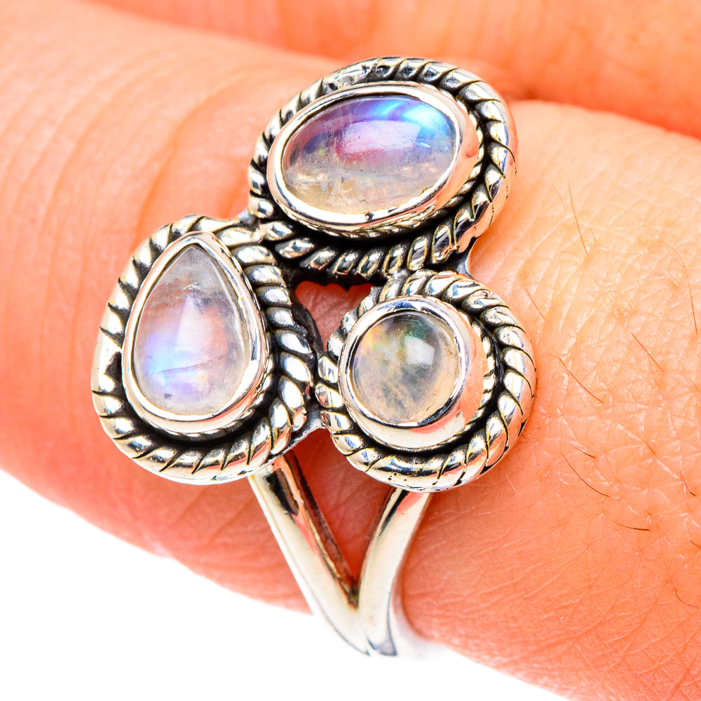 Rainbow Moonstone Rings handcrafted by Anasilvercos - RING94352