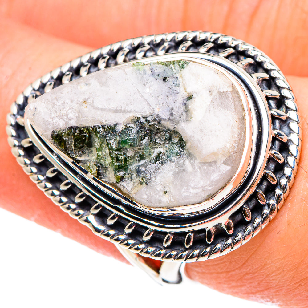 Green Tourmaline in Quartz Rings handcrafted by Anasilvercos - RING94381