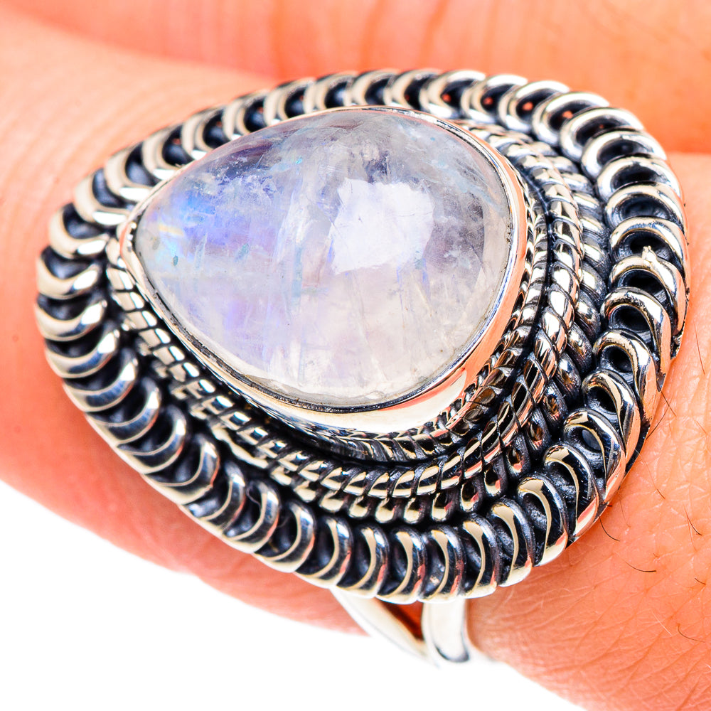 Rainbow Moonstone Rings handcrafted by Anasilvercos - RING94387