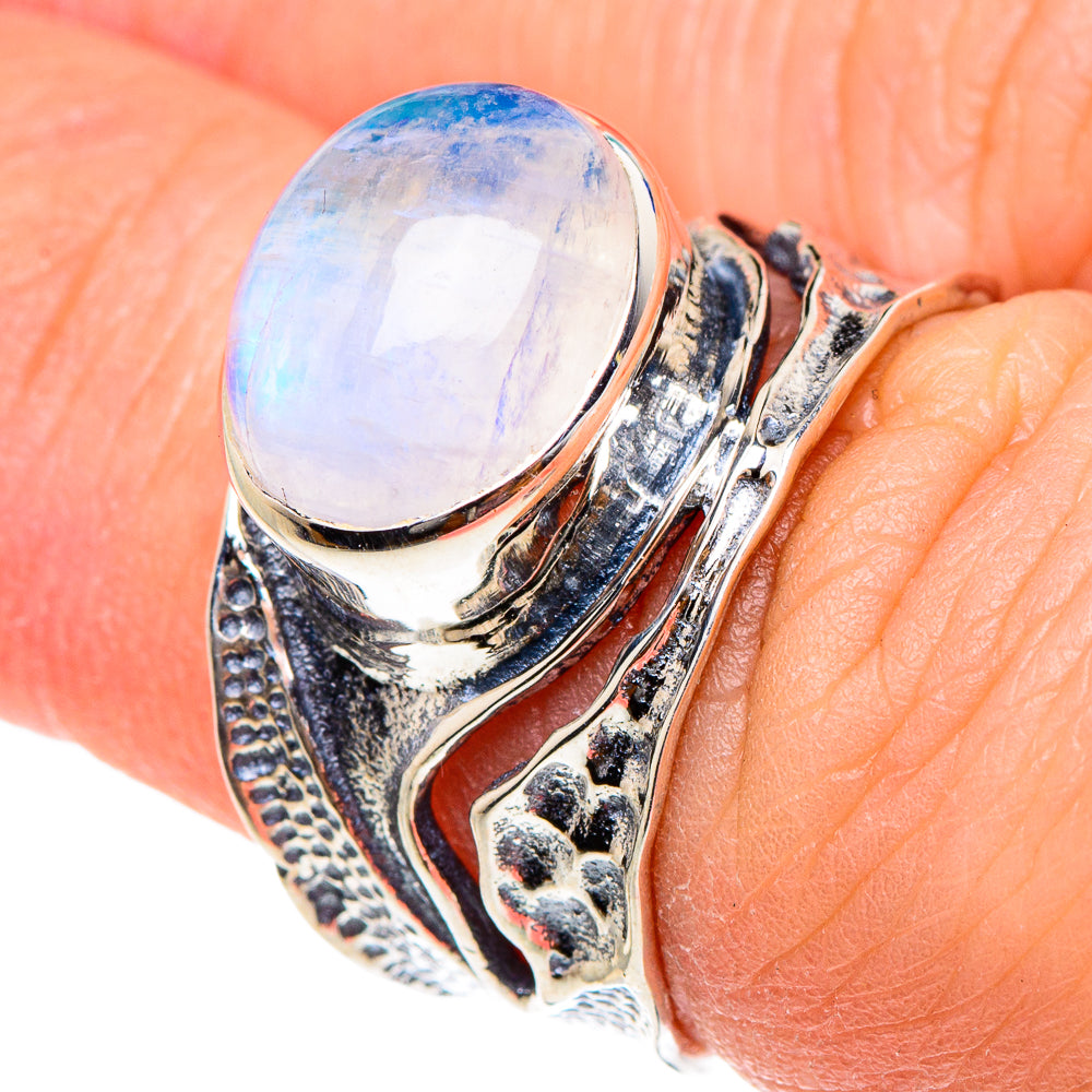 Rainbow Moonstone Rings handcrafted by Anasilvercos - RING94412