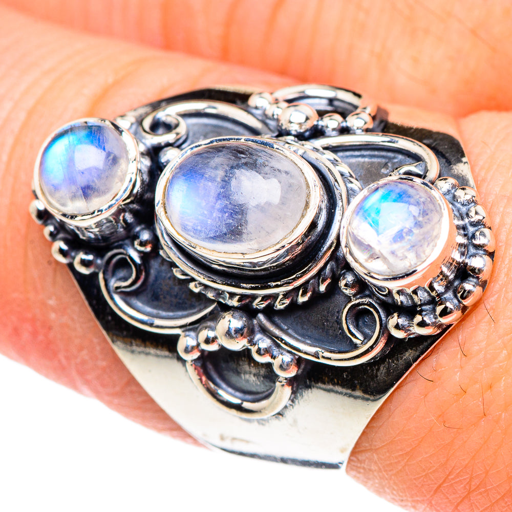 Rainbow Moonstone Rings handcrafted by Anasilvercos - RING94413