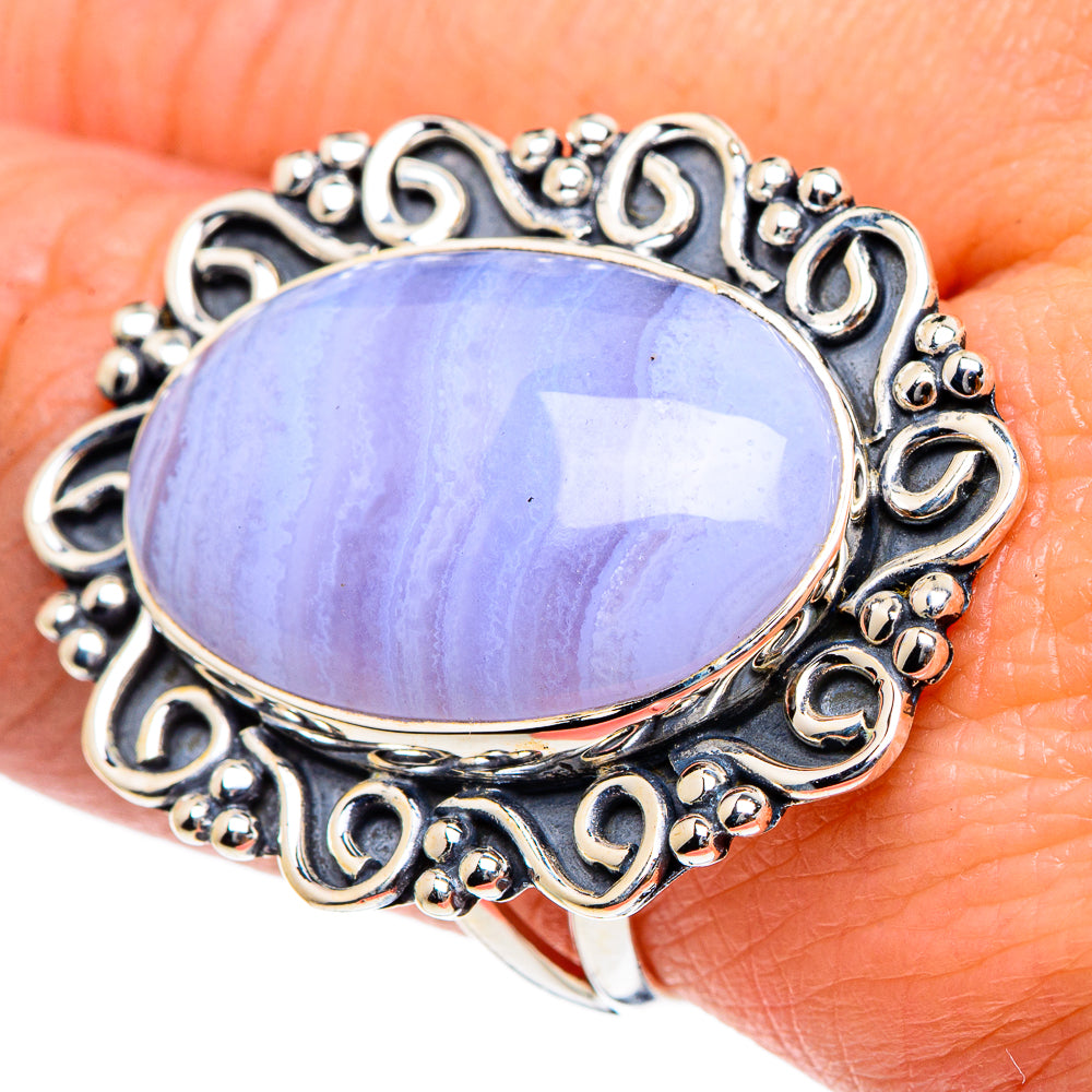 Blue Lace Agate Rings handcrafted by Anasilvercos - RING94493