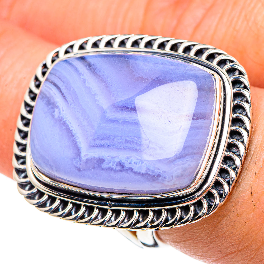 Blue Lace Agate Rings handcrafted by Anasilvercos - RING94531