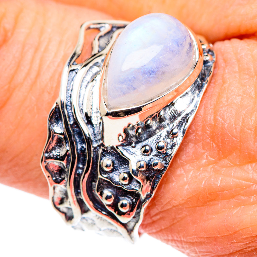Rainbow Moonstone Rings handcrafted by Anasilvercos - RING94598