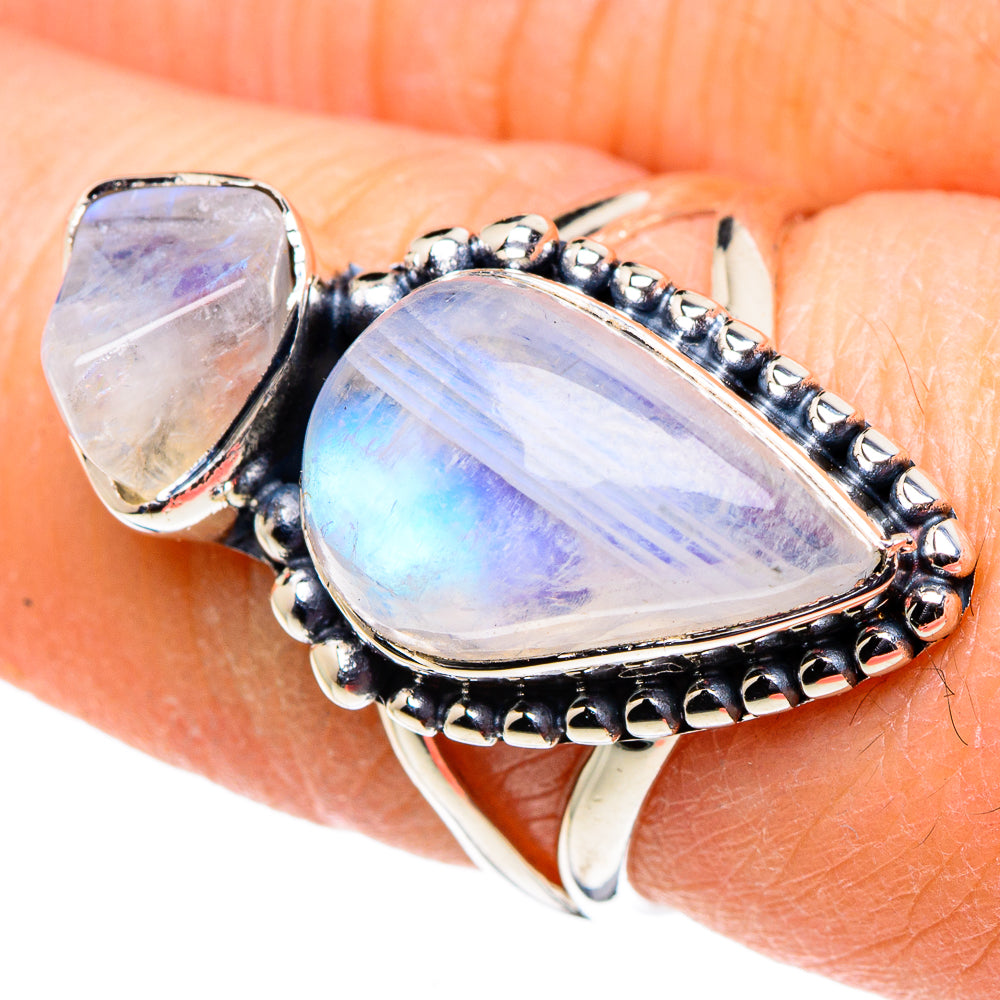Rainbow Moonstone Rings handcrafted by Anasilvercos - RING94619