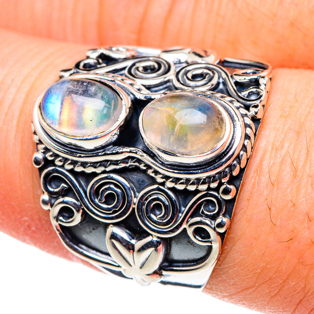 Rainbow Moonstone Rings handcrafted by Anasilvercos - RING94640