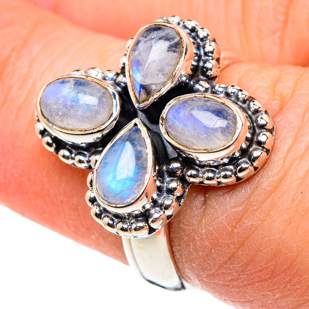 Rainbow Moonstone Rings handcrafted by Anasilvercos - RING94670