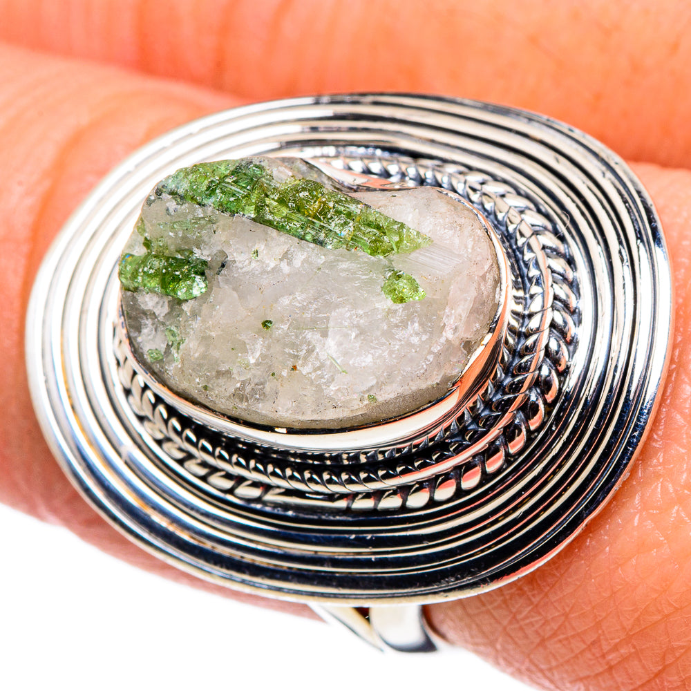 Green Tourmaline In Quartz Rings handcrafted by Anasilvercos - RING94774