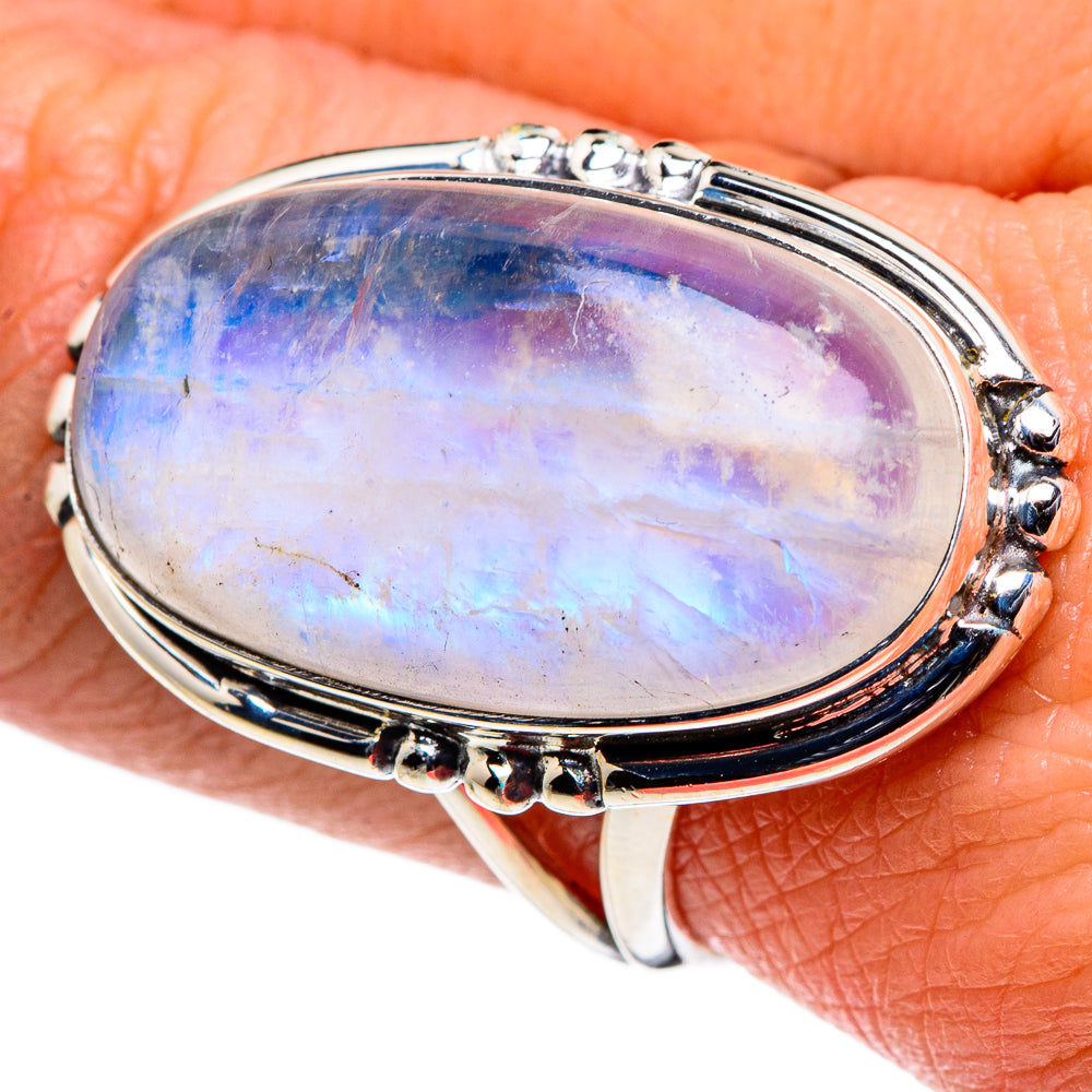 Rainbow Moonstone Rings handcrafted by Anasilvercos - RING94813