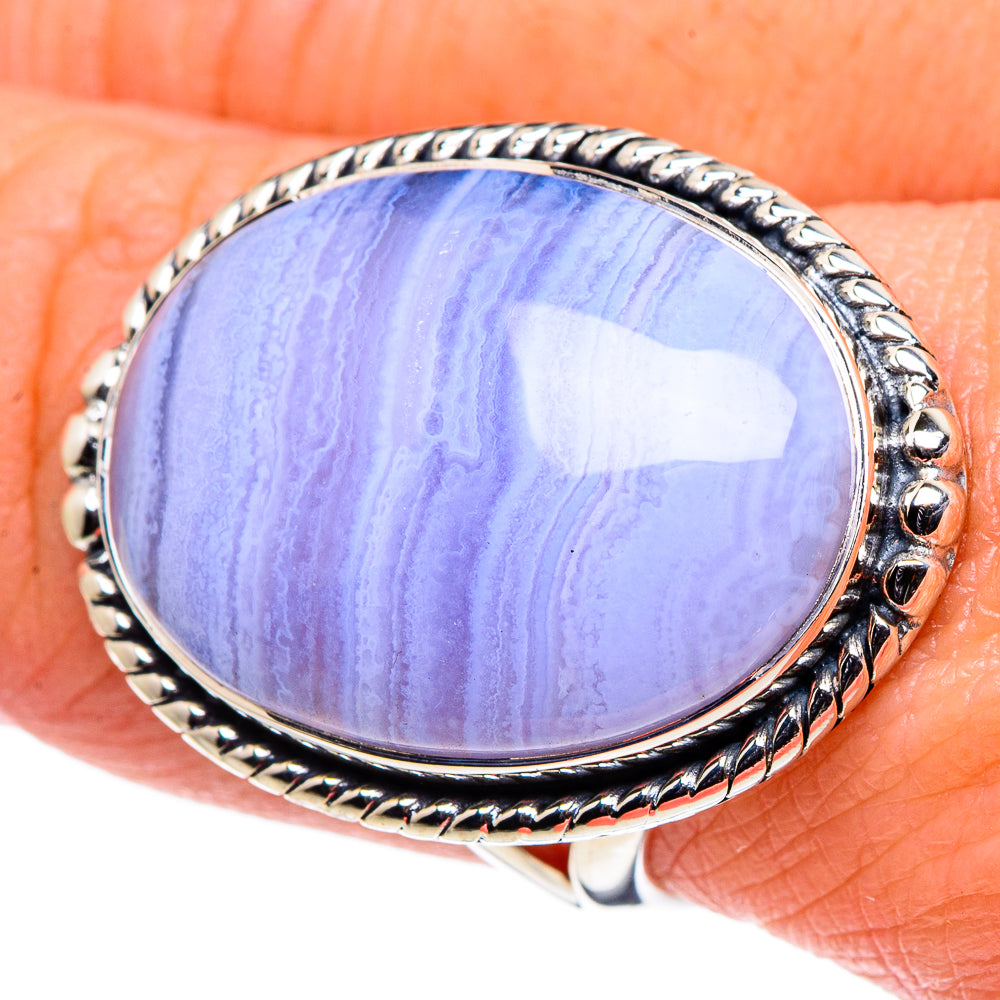 Blue Lace Agate Rings handcrafted by Anasilvercos - RING94857