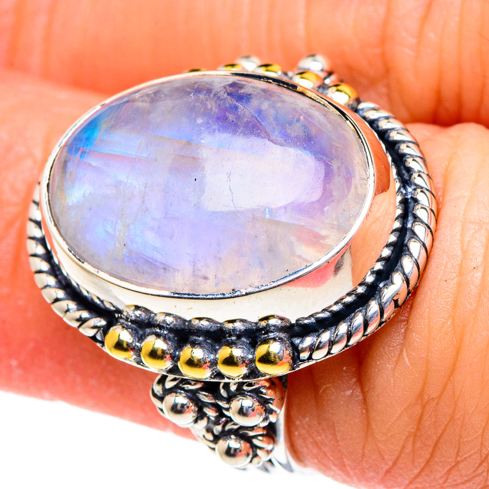Rainbow Moonstone Rings handcrafted by Anasilvercos - RING94885