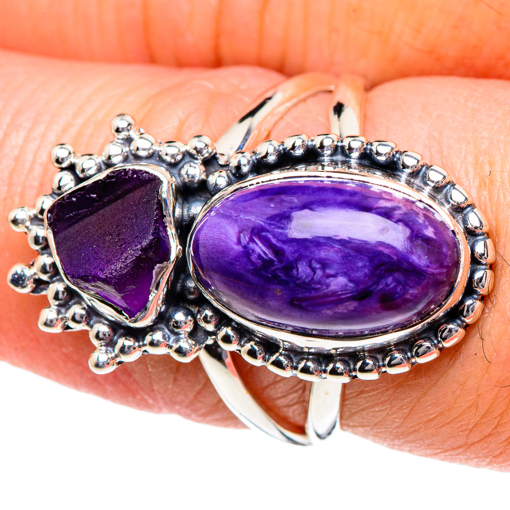 Charoite, Amethyst Rings handcrafted by Anasilvercos - RING94930