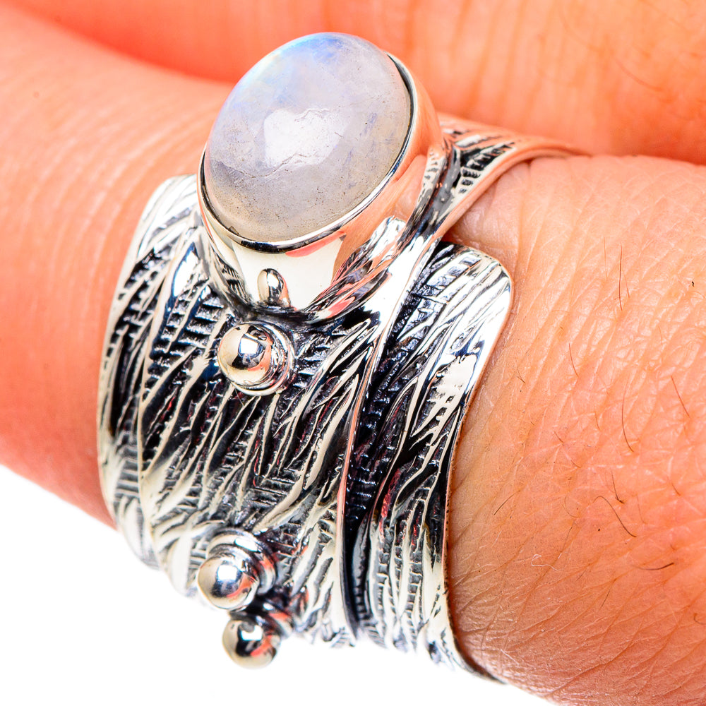 Rainbow Moonstone Rings handcrafted by Anasilvercos - RING94936