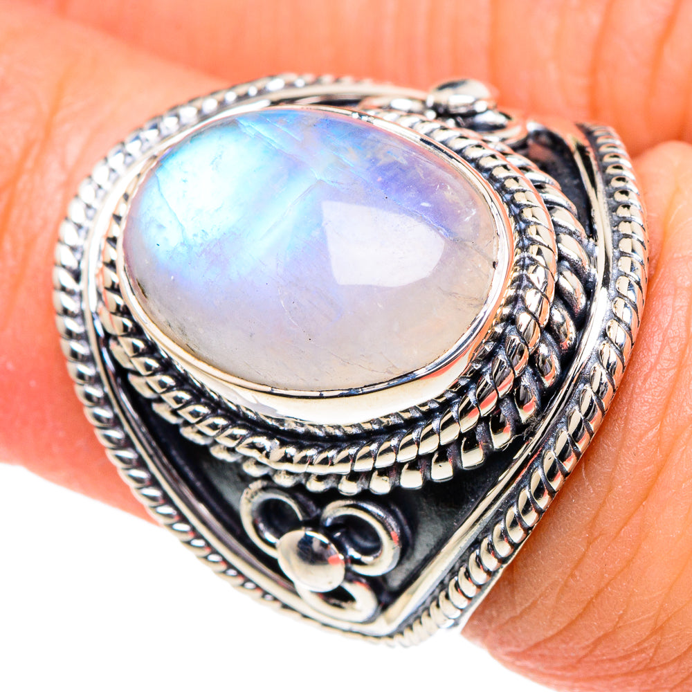Rainbow Moonstone Rings handcrafted by Anasilvercos - RING94956